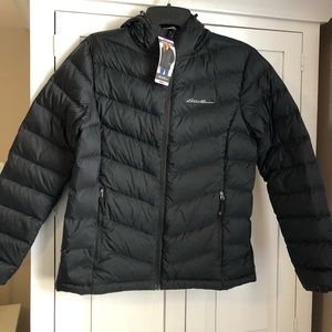 NWT Black Eddie Bauer Microlight Down Puffer Jacket Sz S